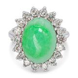 Vintage 14k White Gold Jadeite and Diamond Halo Cocktail Ring
