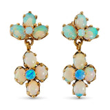 Vintage 14k Yellow Gold Opal Cluster Drop Earrings