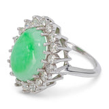 Vintage 14k White Gold Jadeite and Diamond Halo Cocktail Ring