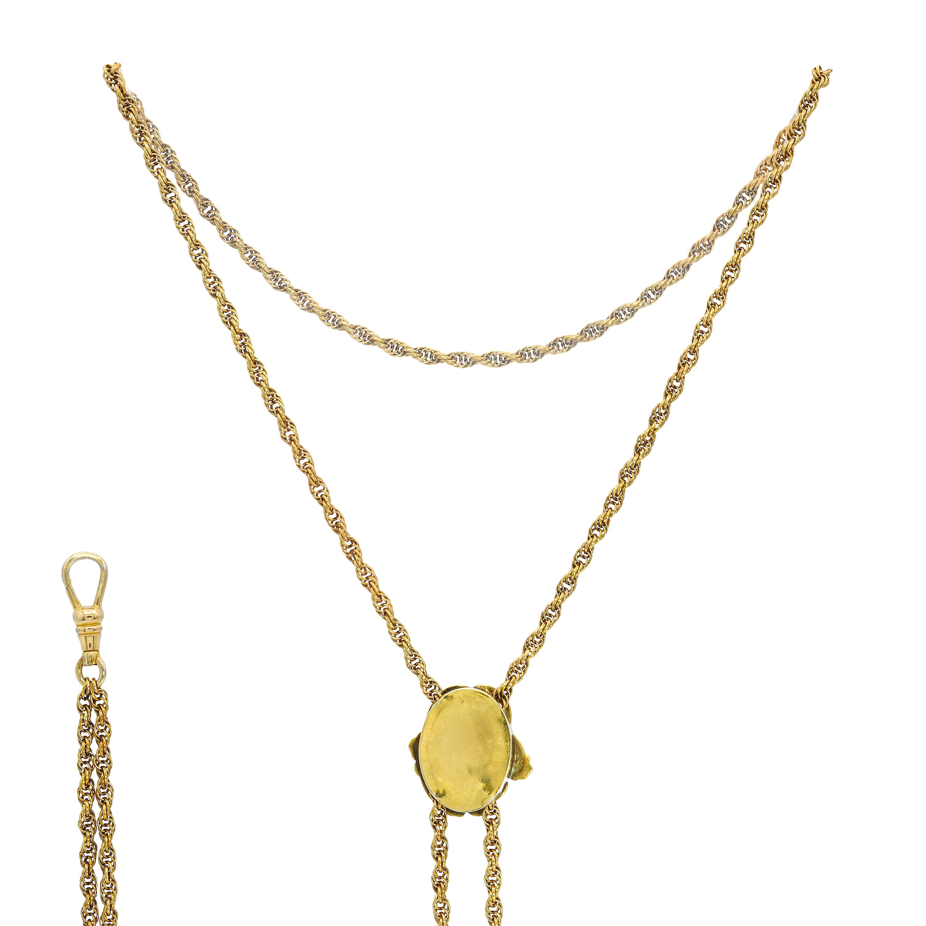 Antique Art Nouveau Yellow Gold Gibson Girl Slide Watch Chain Necklace