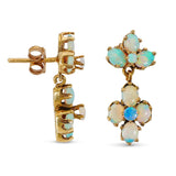 Vintage 14k Yellow Gold Opal Cluster Drop Earrings