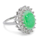 Vintage 14k White Gold Jadeite and Diamond Halo Cocktail Ring