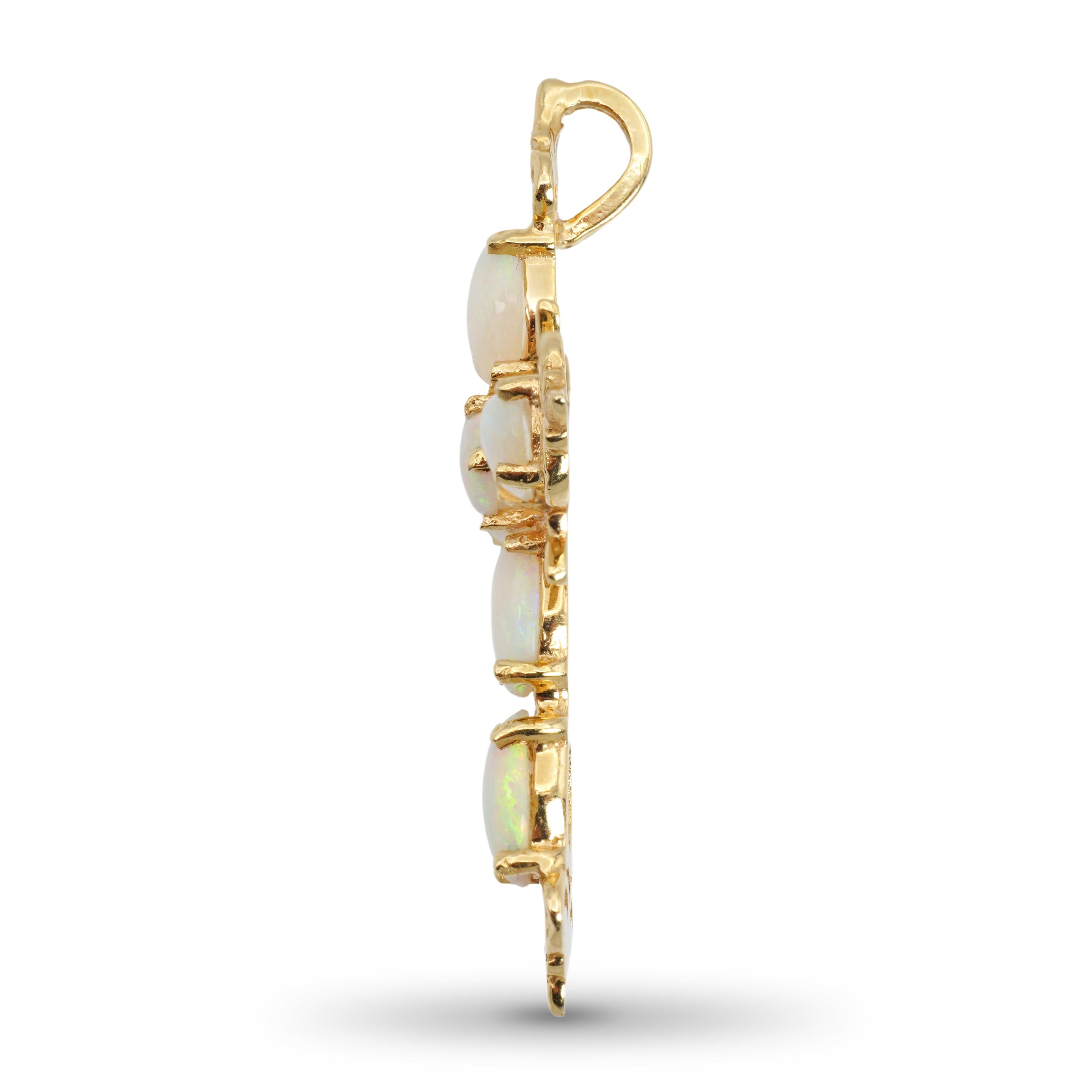 Vintage 13k Yellow Gold Opal Cross Pendant
