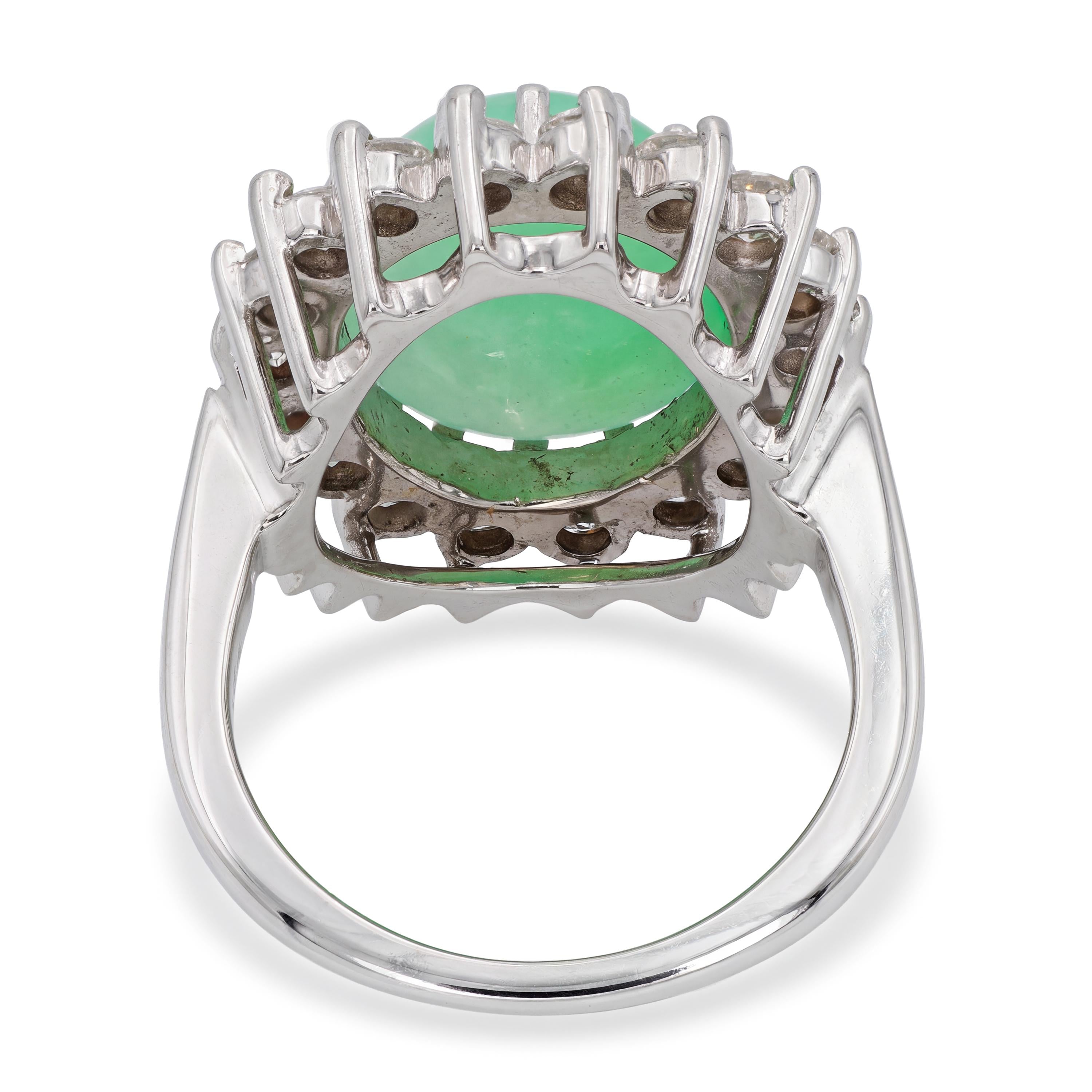 Vintage 14k White Gold Jadeite and Diamond Halo Cocktail Ring