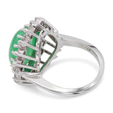Vintage 14k White Gold Jadeite and Diamond Halo Cocktail Ring