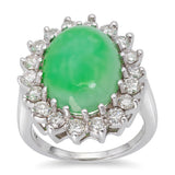 Vintage 14k White Gold Jadeite and Diamond Halo Cocktail Ring