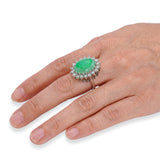 Vintage 14k White Gold Jadeite and Diamond Halo Cocktail Ring