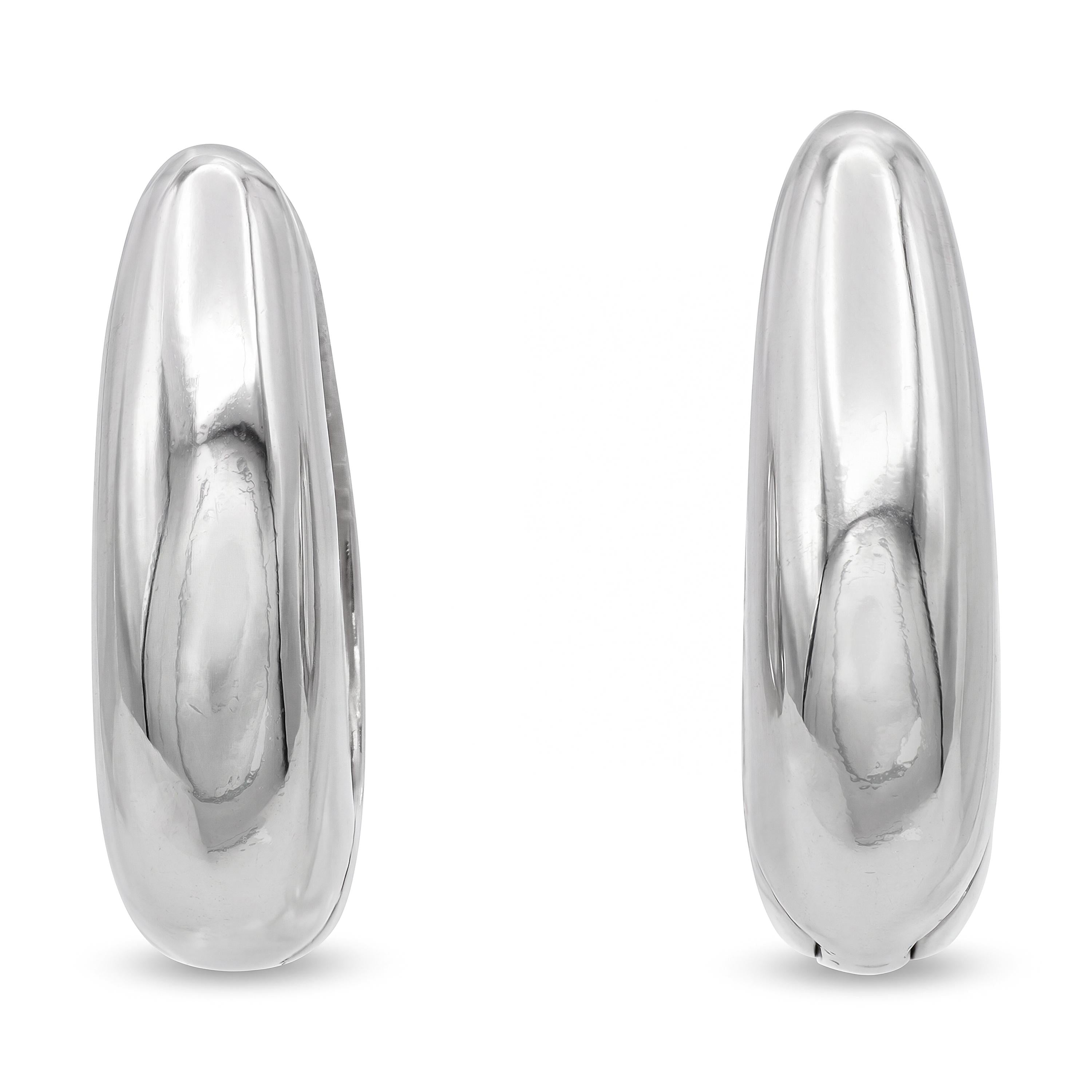 Vintage Italian Platinum Hinged Tapered Oval Hoop Earrings