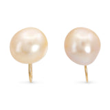 Vintage 14k Yellow Gold 10mm Pearl Screw on Earrings