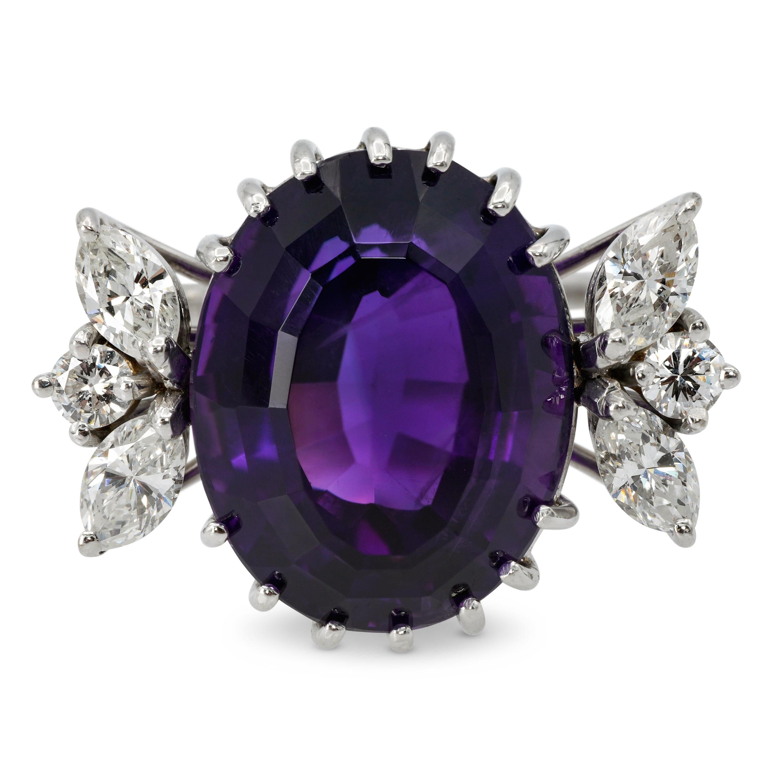 Vintage 18k White Gold Amethyst and Diamond Cocktail Ring
