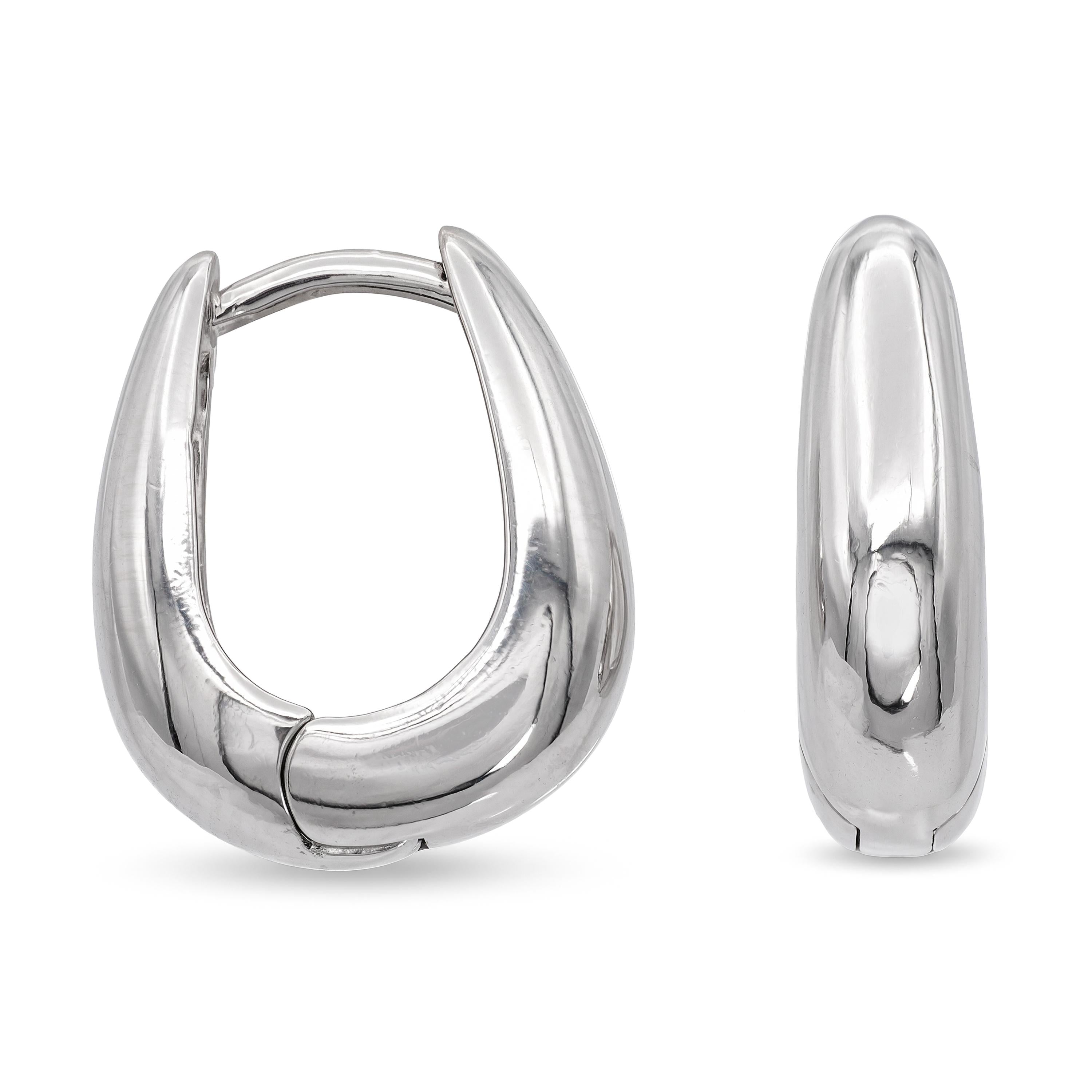 Vintage Italian Platinum Hinged Tapered Oval Hoop Earrings