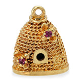 Vintage 14k Yellow Gold Ruby Beehive Charm Pendant