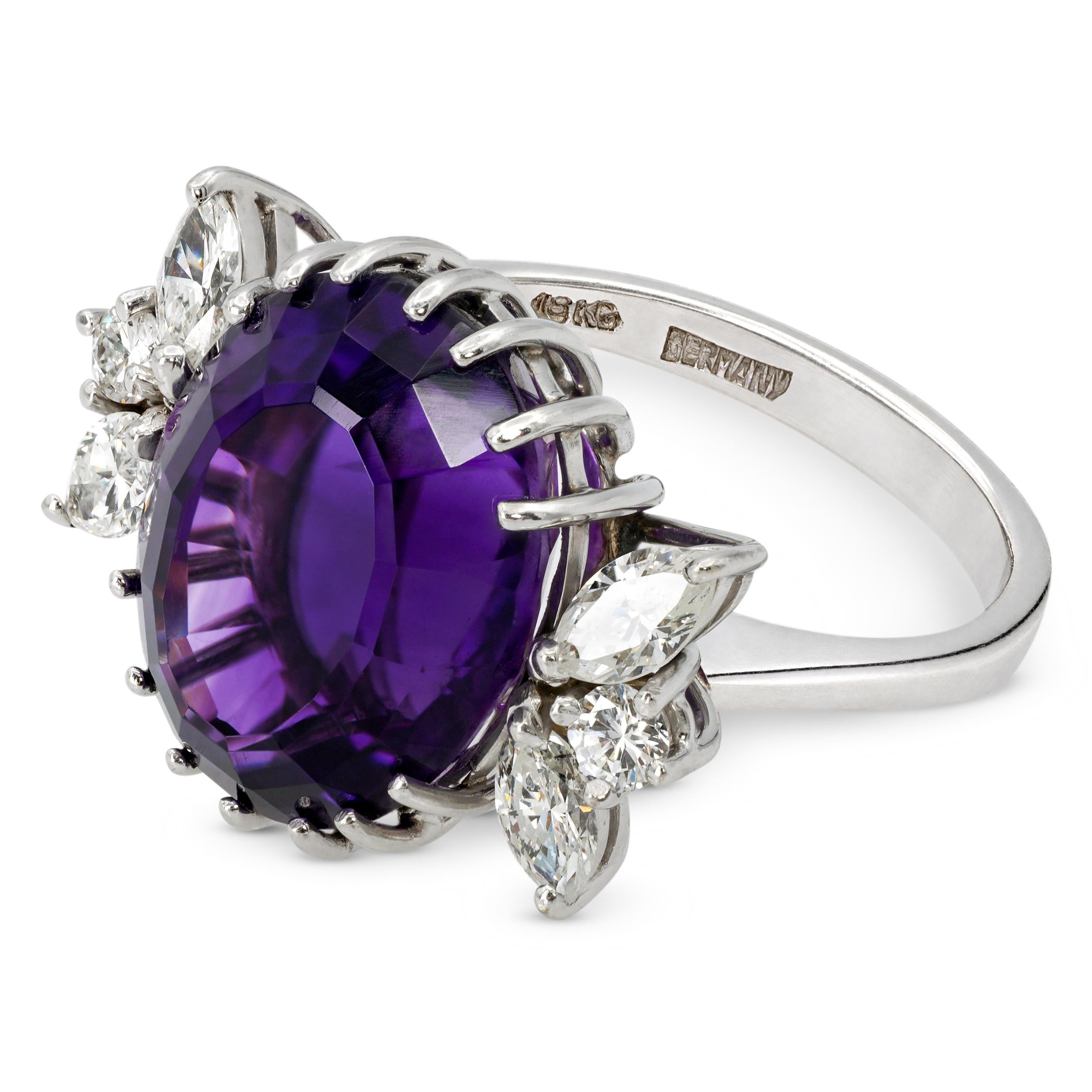 Vintage 18k White Gold Amethyst and Diamond Cocktail Ring