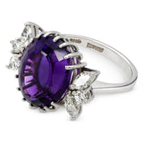Vintage 18k White Gold Amethyst and Diamond Cocktail Ring
