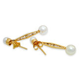 Vintage Yellow Gold Pearl and Diamond Geometric Drop Earrings