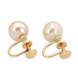 Vintage 14k Yellow Gold 10mm Pearl Screw on Earrings
