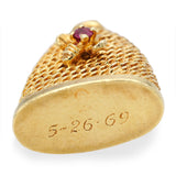 Vintage 14k Yellow Gold Ruby Beehive Charm Pendant