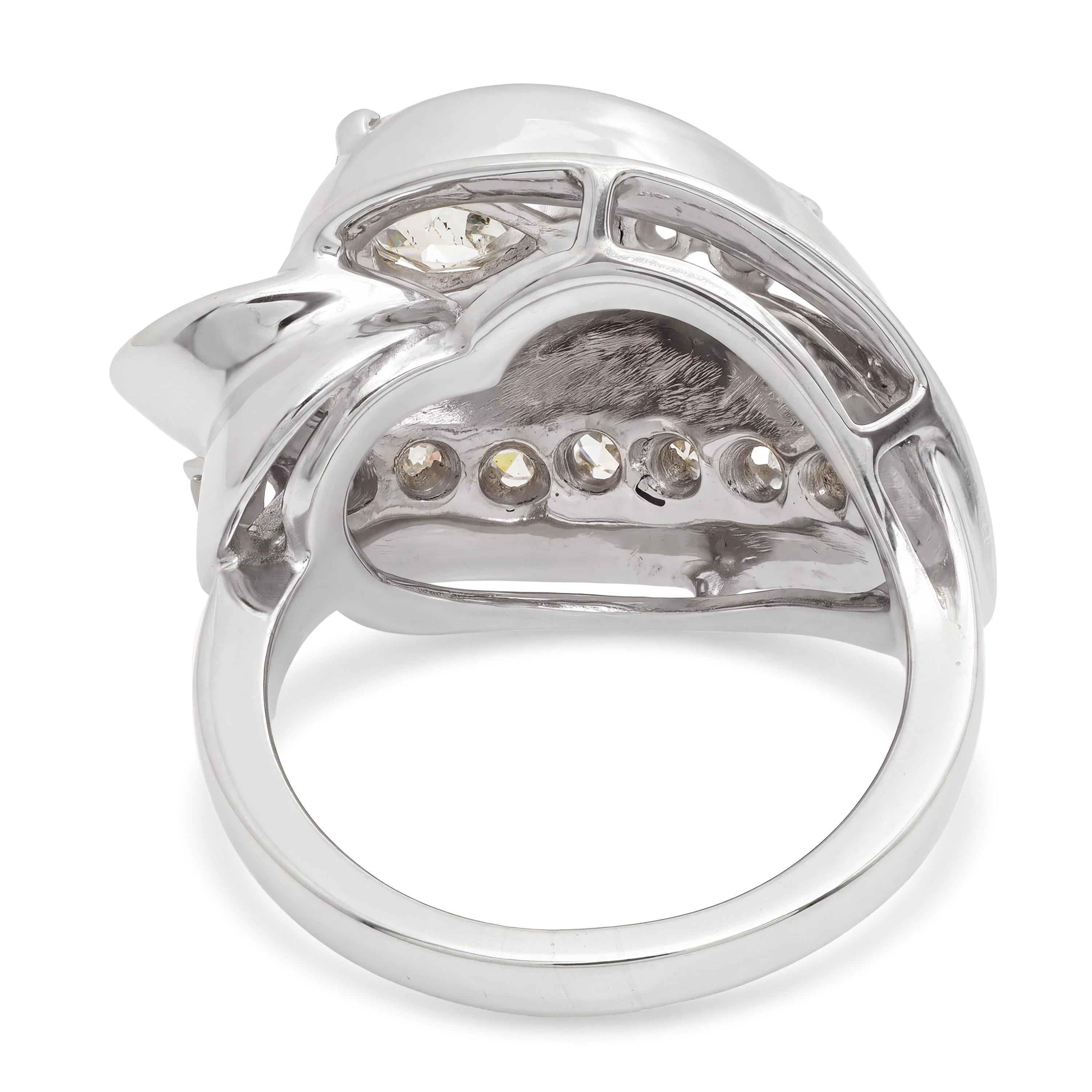 Vintage Platinum 1.15tcw Old Mine Pear Diamond Floral Leaf Ring