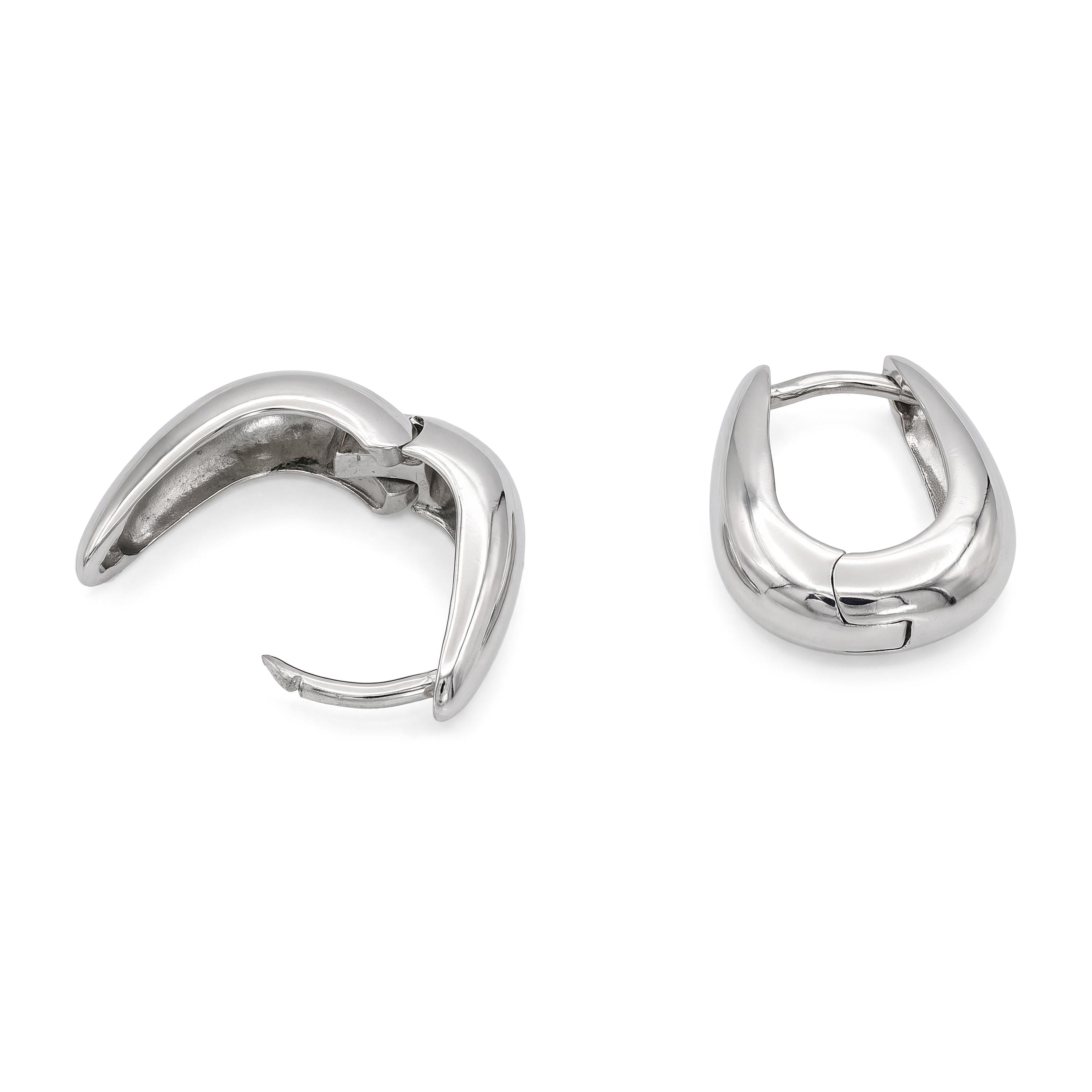 Vintage Italian Platinum Hinged Tapered Oval Hoop Earrings