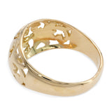 Vintage Mings 14k Yellow Gold Openwork Birds in Plum Motif Domed Band Ring