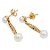 Vintage Yellow Gold Pearl and Diamond Geometric Drop Earrings