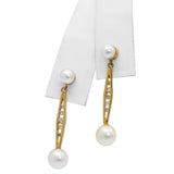 Vintage Yellow Gold Pearl and Diamond Geometric Drop Earrings