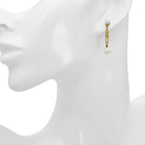 Vintage Yellow Gold Pearl and Diamond Geometric Drop Earrings