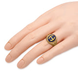 Vintage 1940 10k Yellow Gold Lapis Lazuli and Inlay H. Initial Ring
