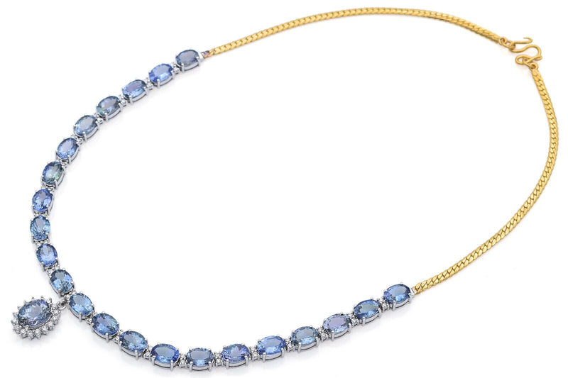 Vintage 24K & 14K Gold Color Changing Tanzanite & 0.95 TCW Diamond Necklace