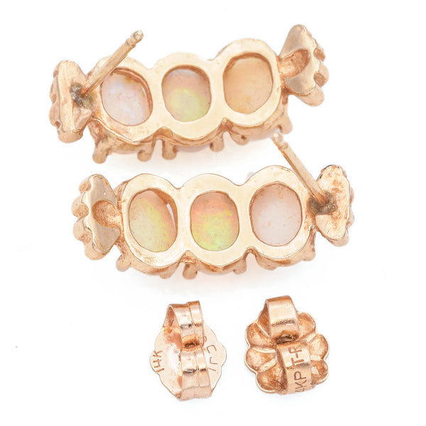 Vintage 14K Yellow Gold Opal Oval C-Hook Earrings
