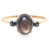 10k Yellow Gold Black Star Sapphire Cabochon and Accent Round Sapphire Ring