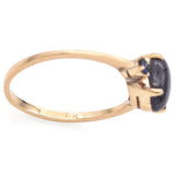 10k Yellow Gold Black Star Sapphire Cabochon and Accent Round Sapphire Ring