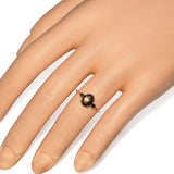 10k Yellow Gold Black Star Sapphire Cabochon and Accent Round Sapphire Ring