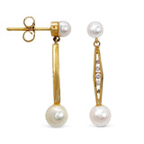 Vintage Yellow Gold Pearl and Diamond Geometric Drop Earrings