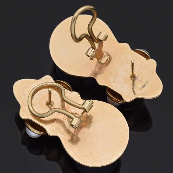 Vintage Mabe Pearl, Pearl and Garnet 14K Yellow Gold Omega-Back Earrings