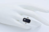 Antique 18K White Gold Black Onyx & Diamond Floral Rectangle Ring Size 6