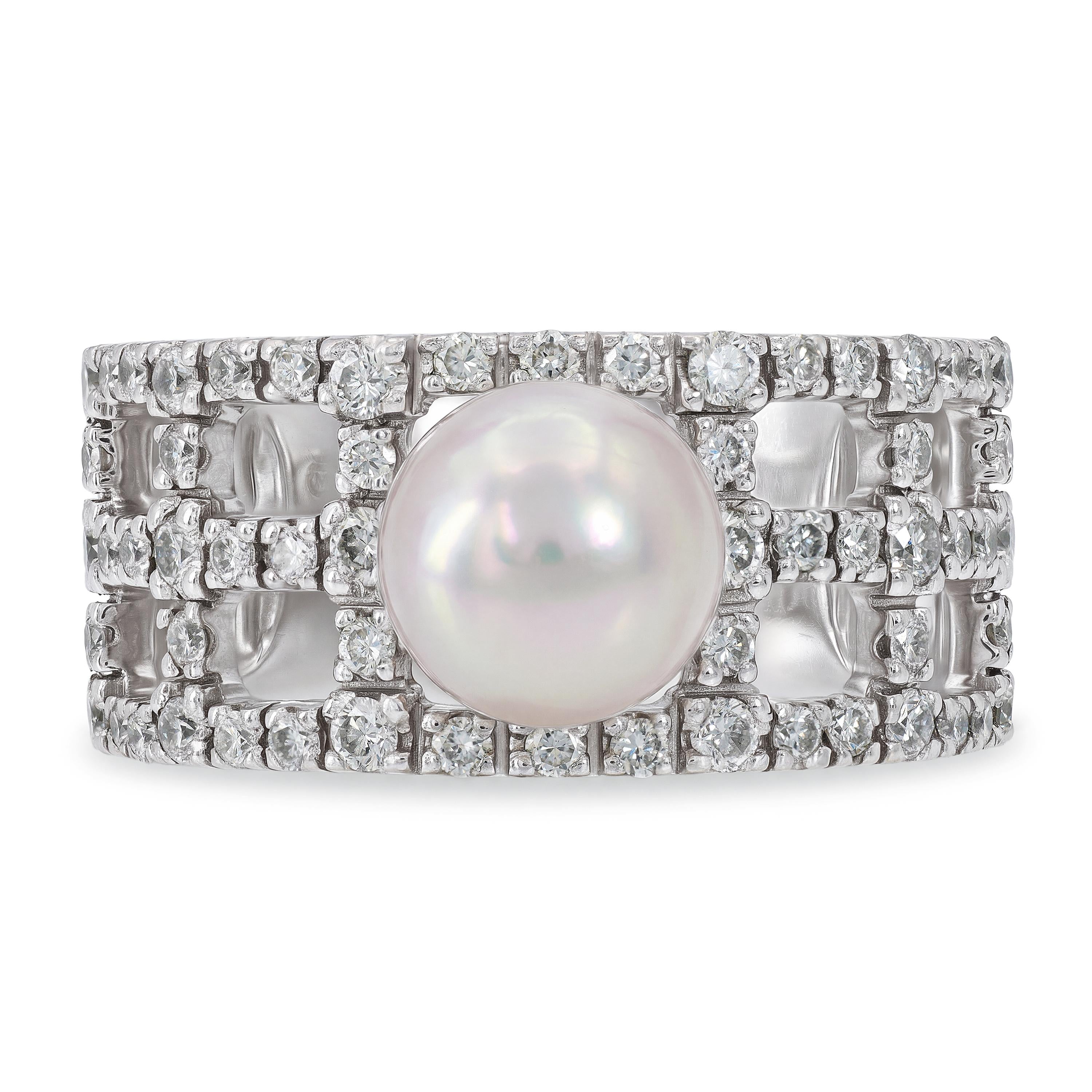 Mikimoto Platinum Akoya Pearl and Diamond Ring