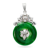 Vintage 14k White Gold Jadeite Jade and Diamond Donut Pendant