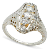 Art Deco 18k White Gold Diamond Three Stone Cocktail Ring