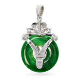 Vintage 14k White Gold Jadeite Jade and Diamond Donut Pendant