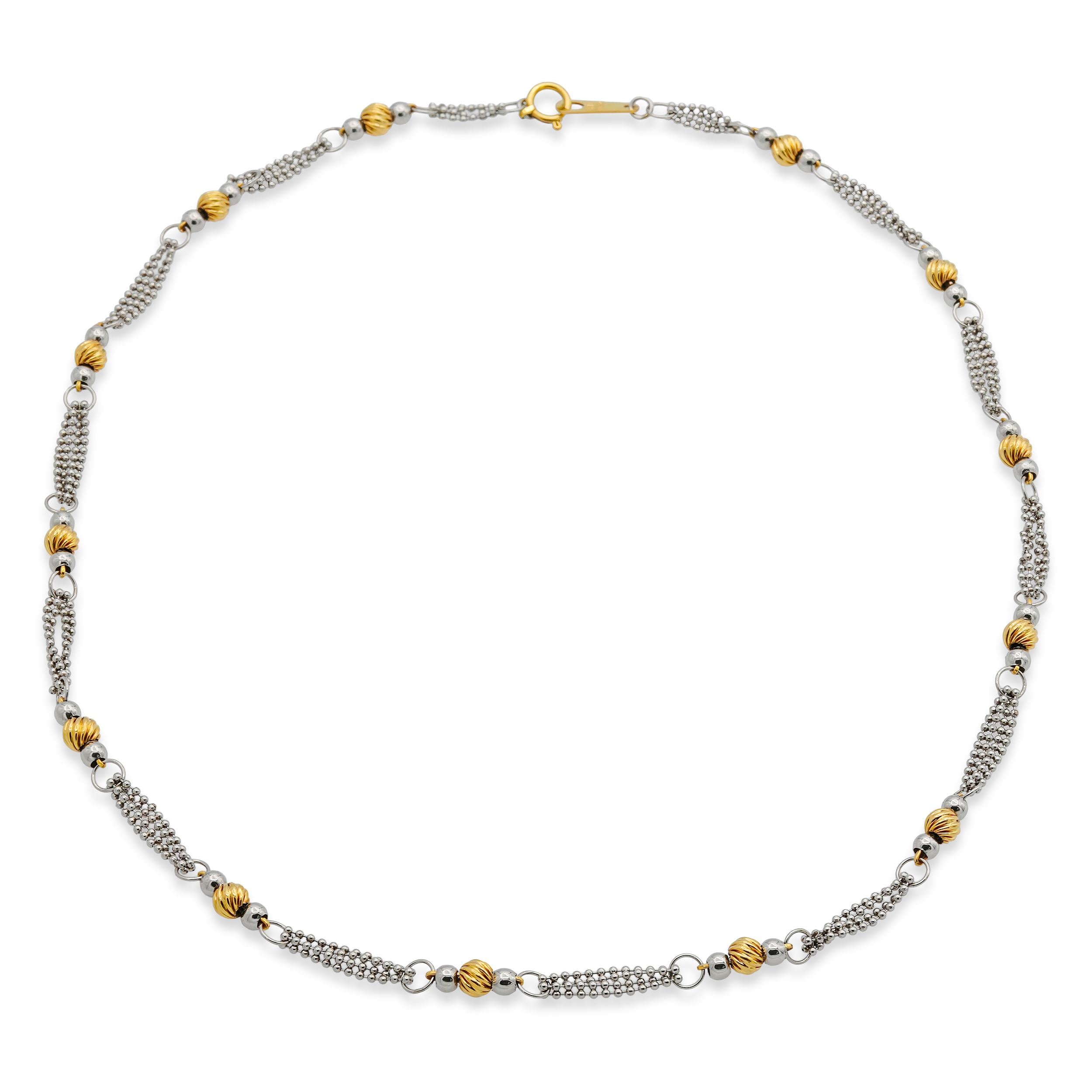 Vintage Platinum & 18k Yellow Gold Bead Necklace
