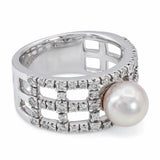 Mikimoto Platinum Akoya Pearl and Diamond Ring