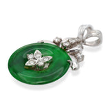 Vintage 14k White Gold Jadeite Jade and Diamond Donut Pendant