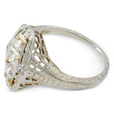 Art Deco 18k White Gold Diamond Three Stone Cocktail Ring