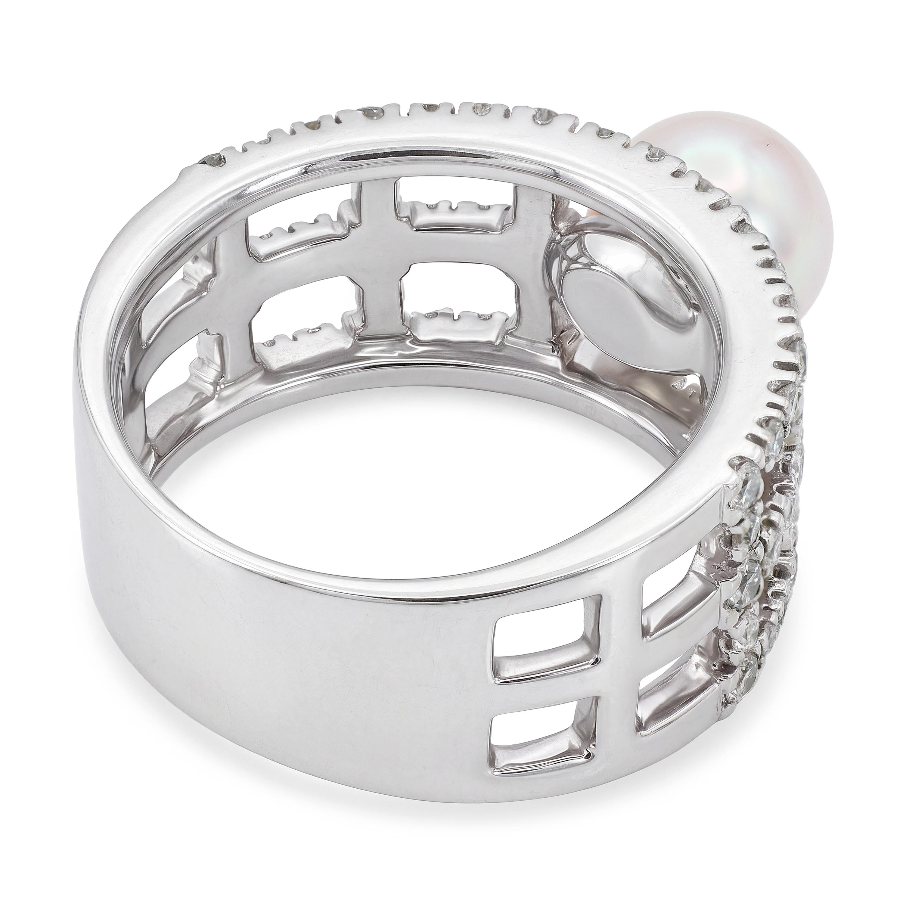 Mikimoto Platinum Akoya Pearl and Diamond Ring