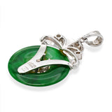 Vintage 14k White Gold Jadeite Jade and Diamond Donut Pendant