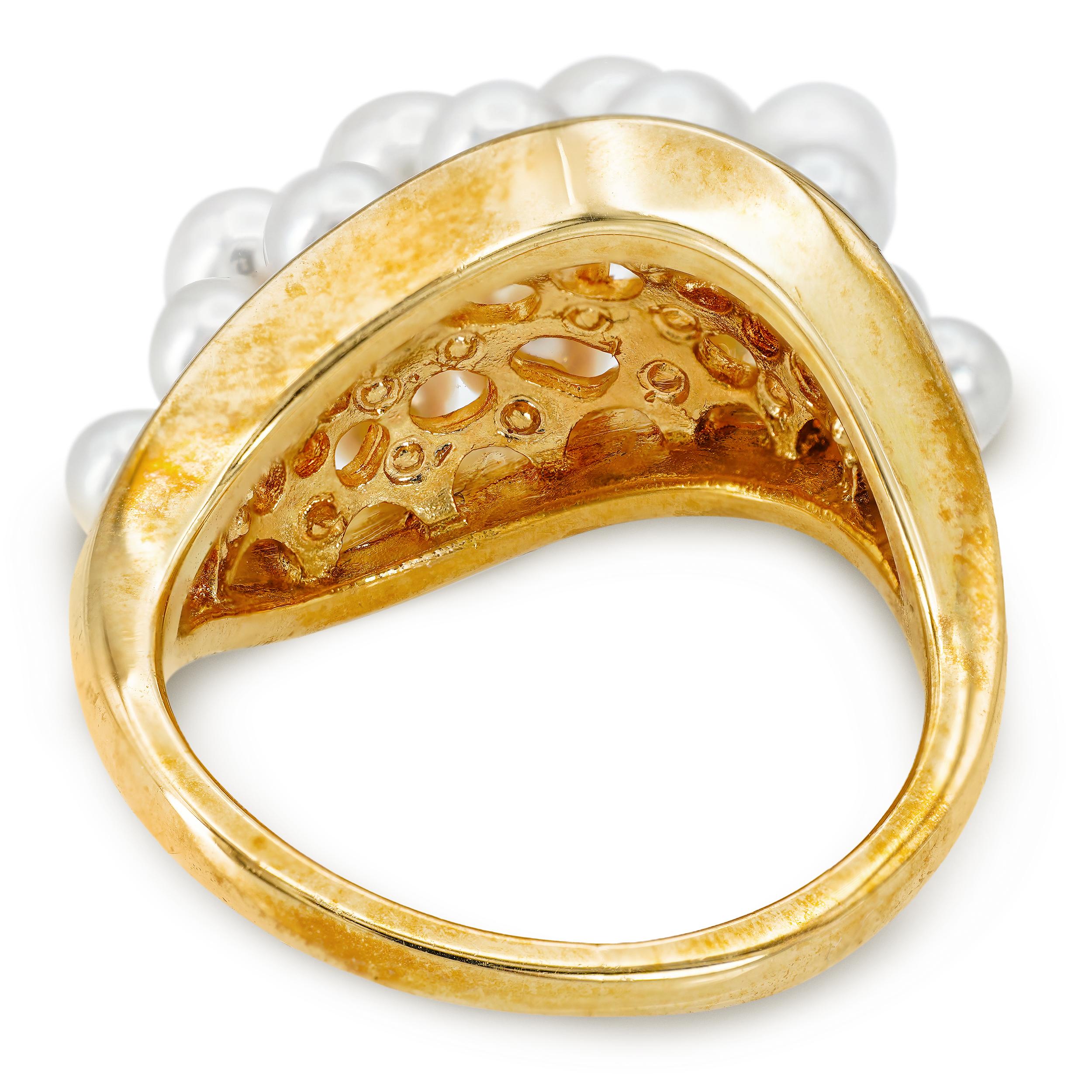 Mikimoto 18k Yellow Gold Pearl Cluster Ring