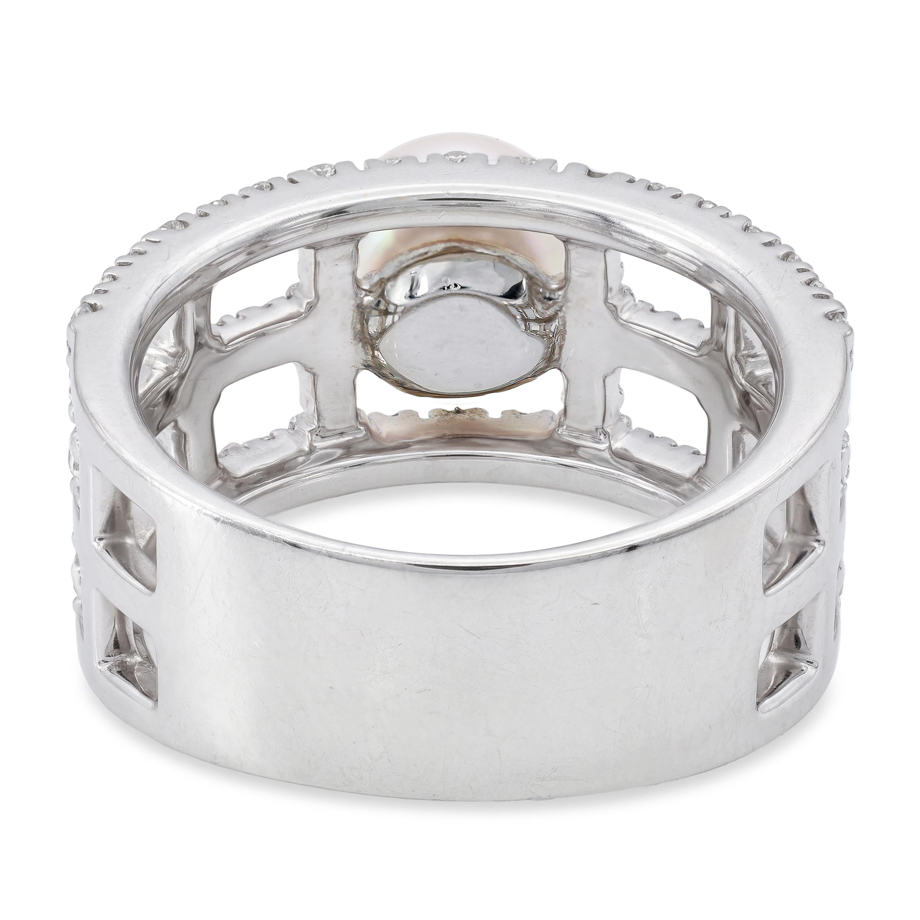 Mikimoto Platinum Akoya Pearl and Diamond Ring