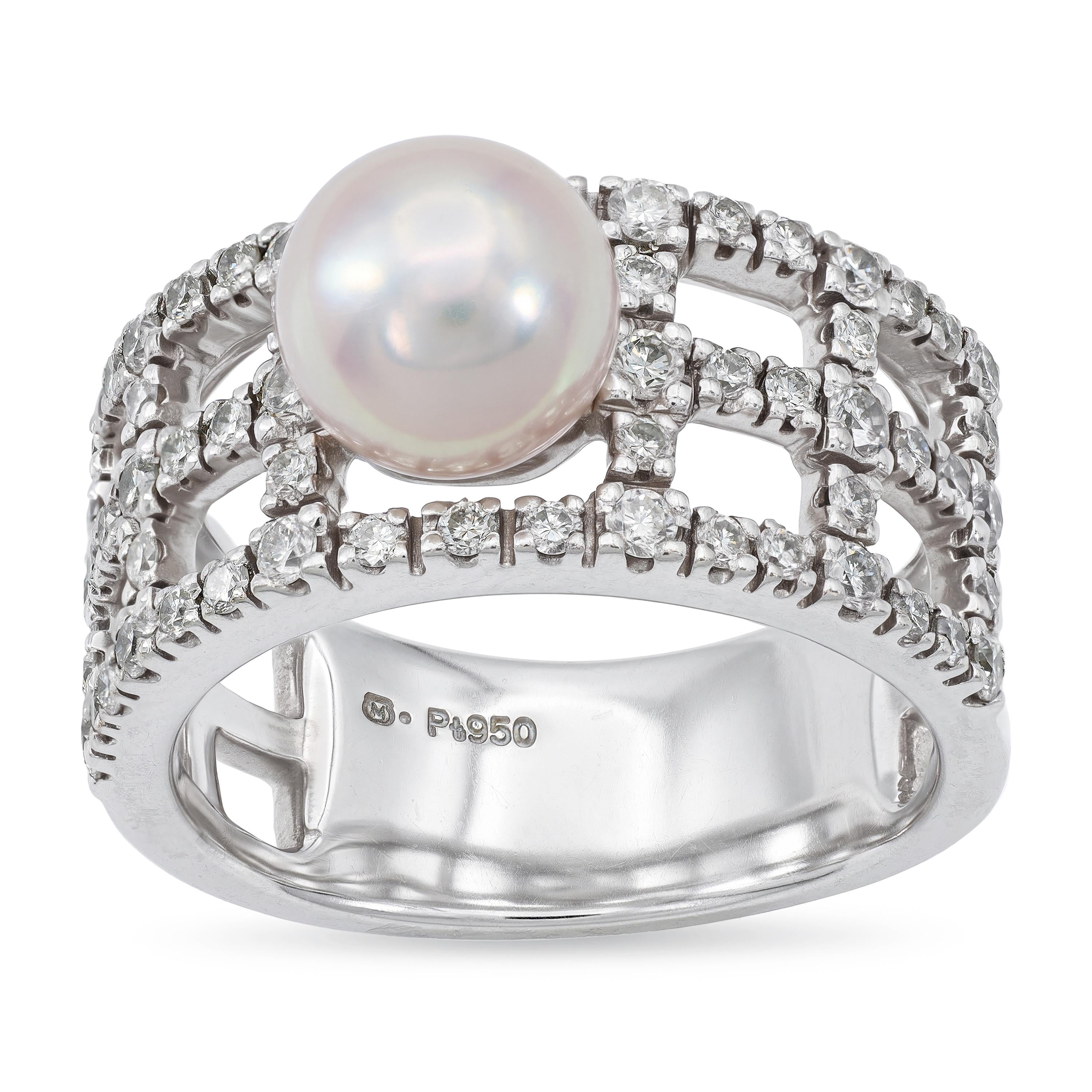 Mikimoto Platinum Akoya Pearl and Diamond Ring