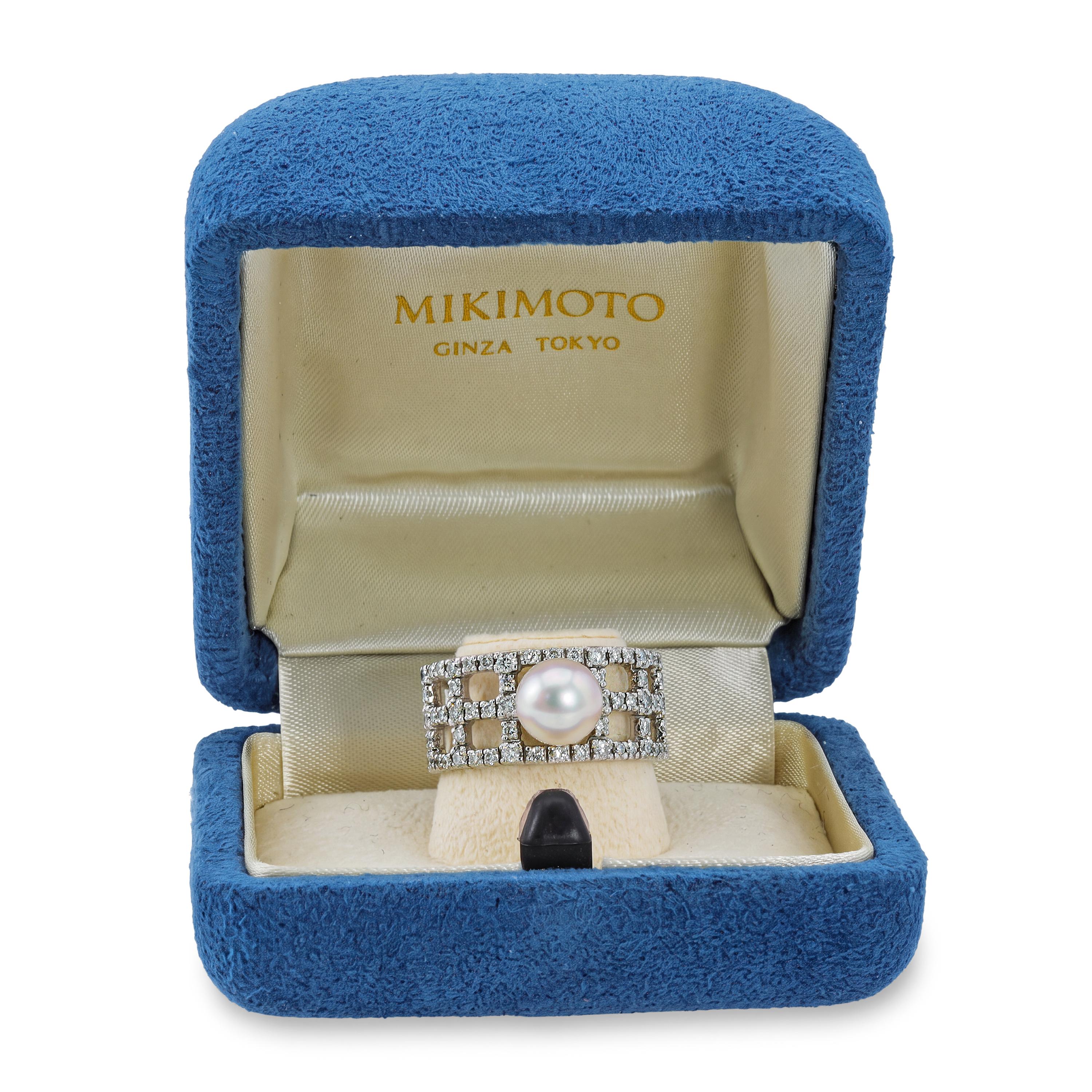 Mikimoto Platinum Akoya Pearl and Diamond Ring